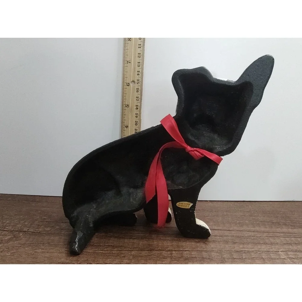 Vintage Cast Iron Boston Terrier One Sided Black And White Dog Door Stop